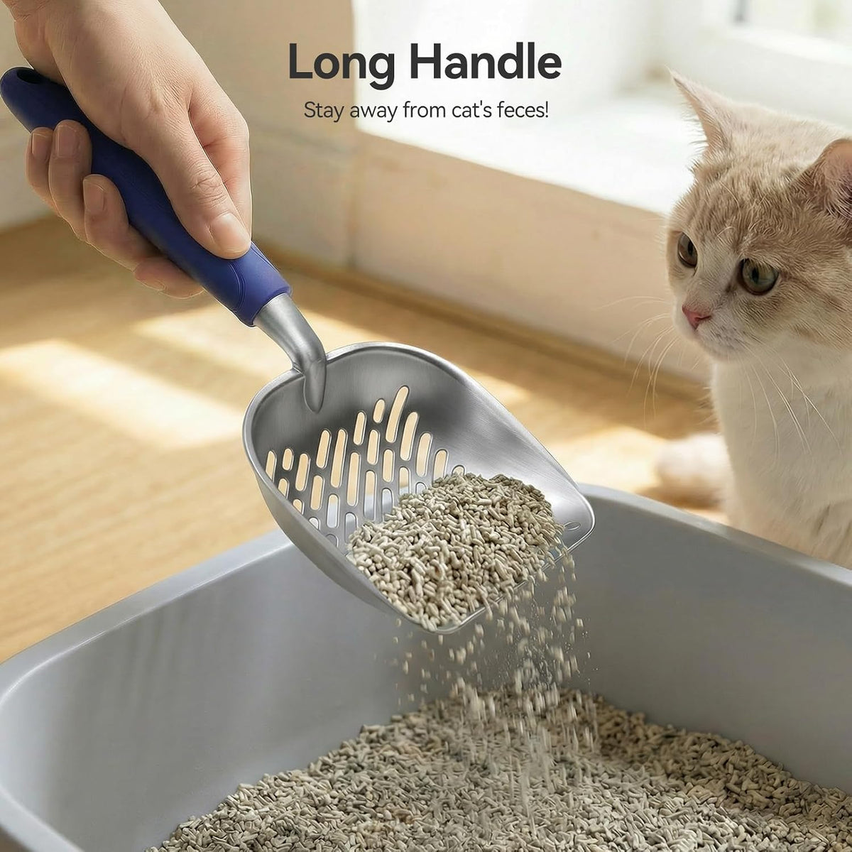 Cat Litter Scoop, Large Long Handle Kitty Metal Scooper