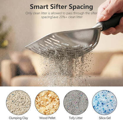Cat Litter Scoop, Large Long Handle Kitty Metal Scooper
