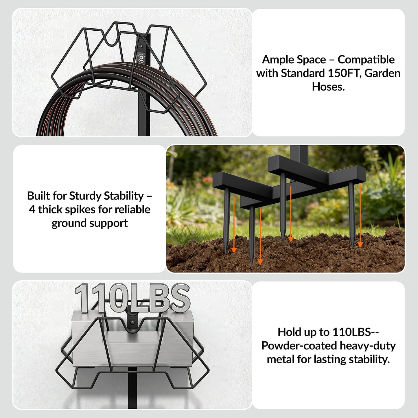Garden Hose Holder, Water Hose Hanger Holds 150FT, Wall-Mount