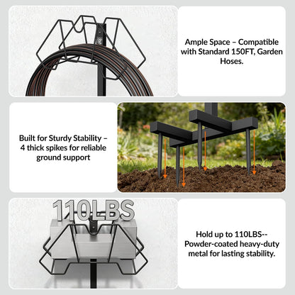 Garden Hose Holder, Water Hose Hanger Holds 150FT, Wall-Mount