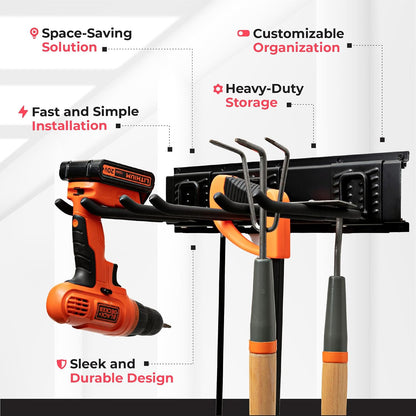 Garage Tool Organizer Wall Mount - 48 inches - Sturdy Storage Rack with Adjustable Hooks, Anti-Rust - Easy Installation, 300lbs Capacity - Garden Tool Organizer (03 Racks & 06 Hooks)