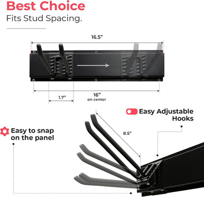 Garage Tool Organizer Wall Mount - 48 inches - Sturdy Storage Rack with Adjustable Hooks, Anti-Rust - Easy Installation, 300lbs Capacity - Garden Tool Organizer (03 Racks & 06 Hooks)