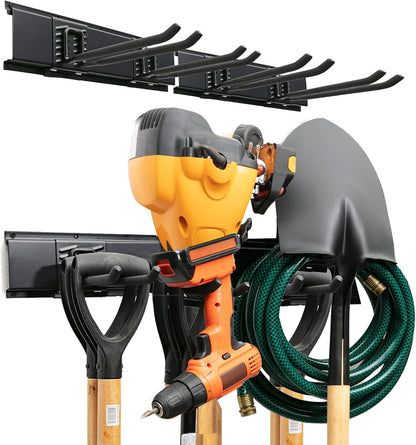 Garage Tool Organizer Wall Mount - 48 inches - Sturdy Storage Rack with Adjustable Hooks, Anti-Rust - Easy Installation, 300lbs Capacity - Garden Tool Organizer (03 Racks & 06 Hooks)