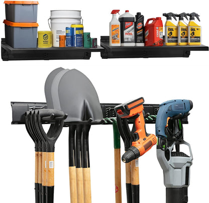 Garage Tool Organizer Wall Mount - 48 inches - Sturdy Storage Rack with Adjustable Hooks, Anti-Rust - Easy Installation, 300lbs Capacity - Garden Tool Organizer (03 Racks & 06 Hooks)