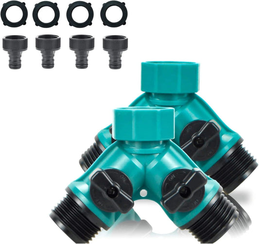 Garden Hose Splitter, 2pcs 3/4" 2 Way Plastic Water Hose Splitter, Garden Hose Connector with Faucet Watering Shut Off for Landscaping, Gardening, Flower Planting, Irrigation