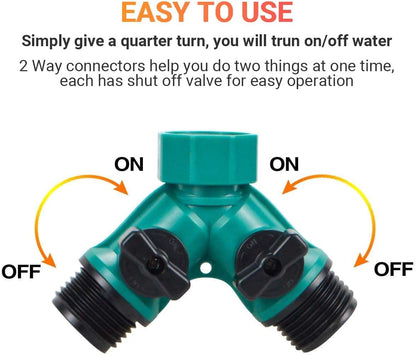 Garden Hose Splitter, 2pcs 3/4" 2 Way Plastic Water Hose Splitter, Garden Hose Connector with Faucet Watering Shut Off for Landscaping, Gardening, Flower Planting, Irrigation