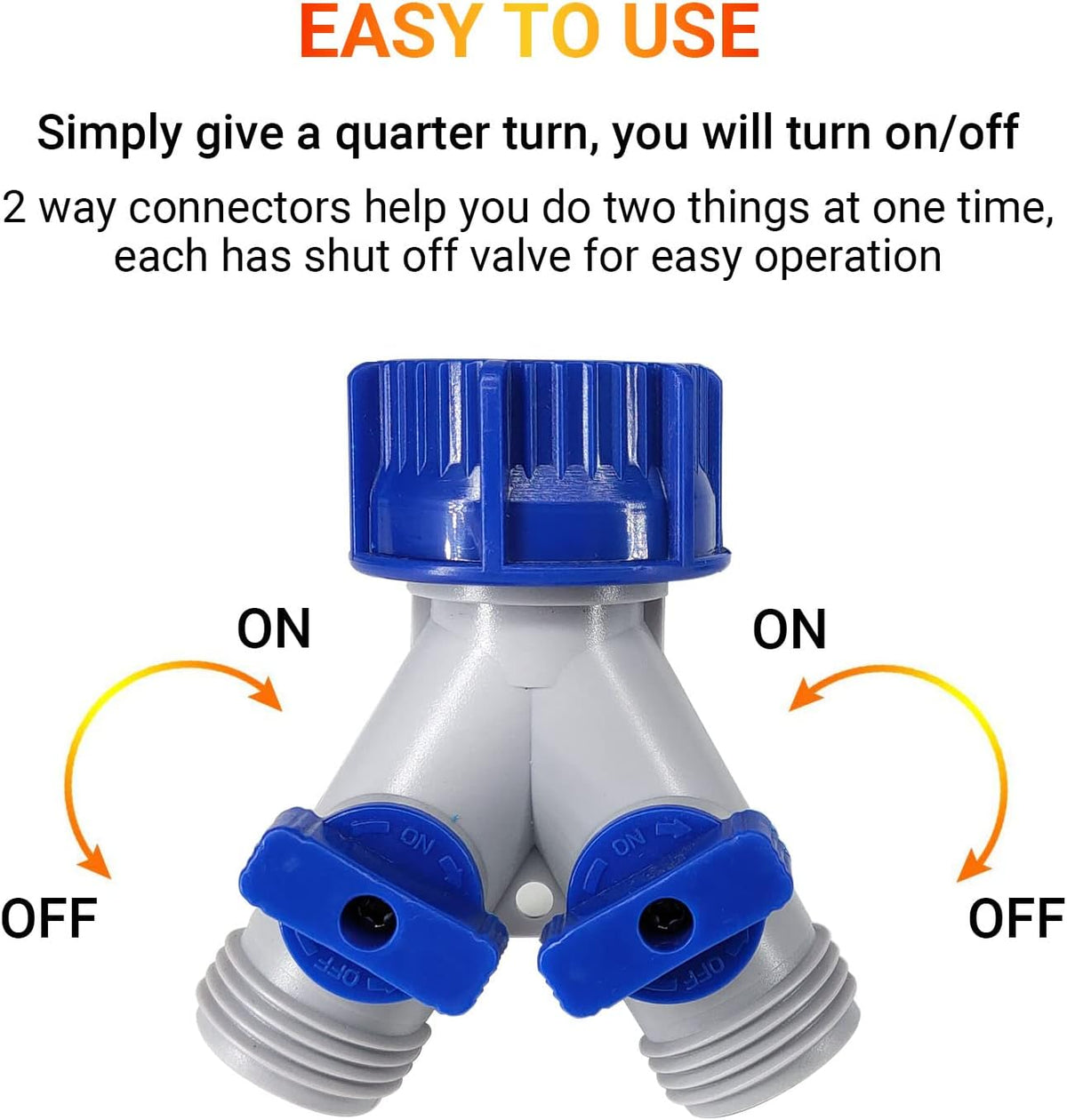 Garden Hose Splitter, 2pcs 3/4" 2 Way Plastic Water Hose Splitter, Garden Hose Connector with Faucet Watering Shut Off for Landscaping, Gardening, Flower Planting, Irrigation