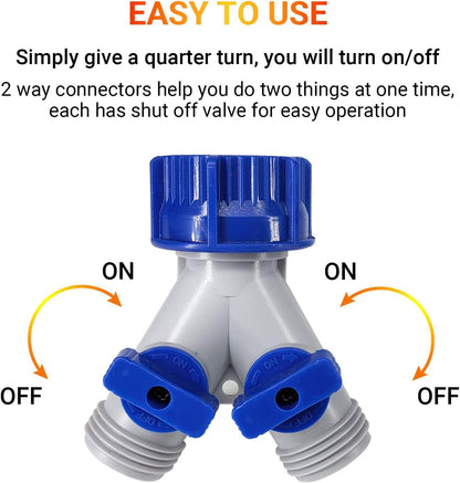 Garden Hose Splitter, 2pcs 3/4" 2 Way Plastic Water Hose Splitter, Garden Hose Connector with Faucet Watering Shut Off for Landscaping, Gardening, Flower Planting, Irrigation
