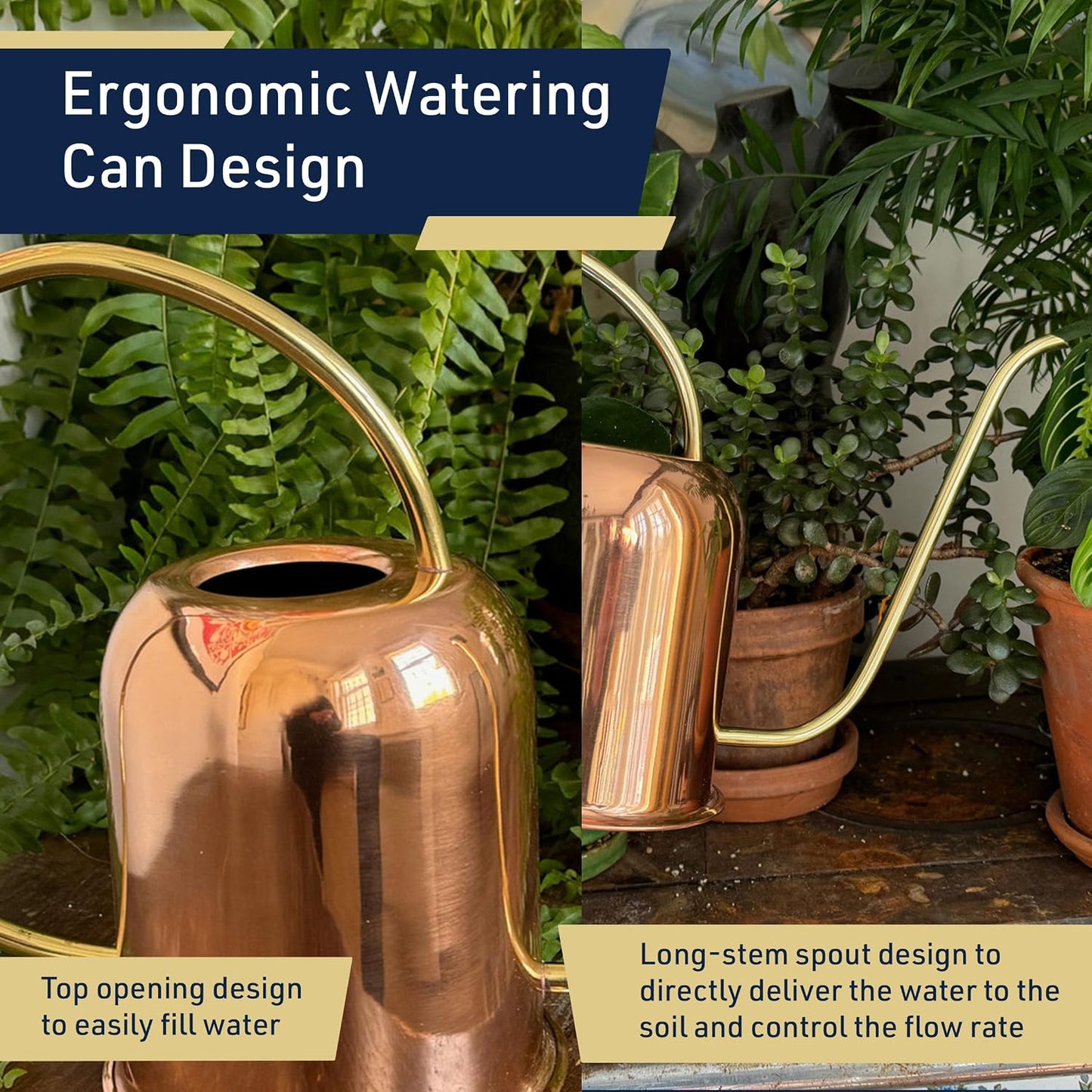 Copper Watering Can Indoor Plants - 48oz Long Spout Precise Small Water Can for Plants, Bonsai, Succulents, Houseplants, or Garden - Metal Inside or Outdoor Plant Watering Cans