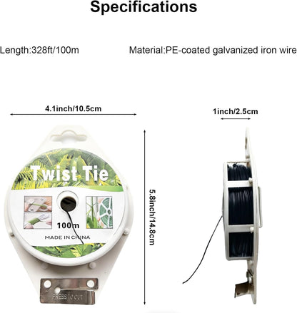328ft(100m) Garden Plant Twist Ties with Cutter