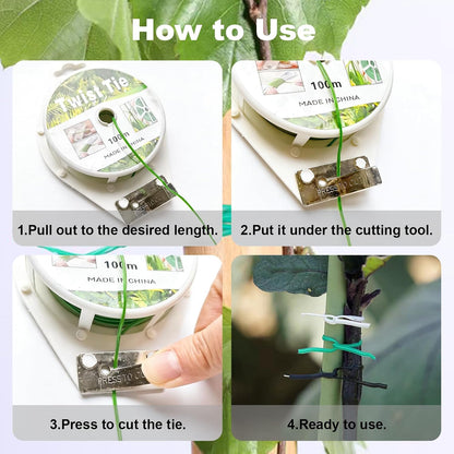 328ft(100m) Garden Plant Twist Ties with Cutter