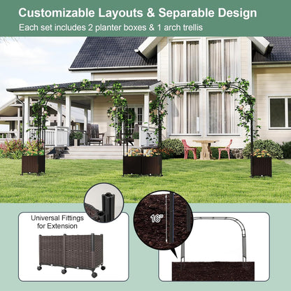 6.6 FT Garden Arbor with Planter Boxes, Arch Trellis for Climbing Plants, Self-Watering System, Drainage Design, Lockable Wheels, Outdoor Metal Archway for Backyard, Patio, Wedding Decor