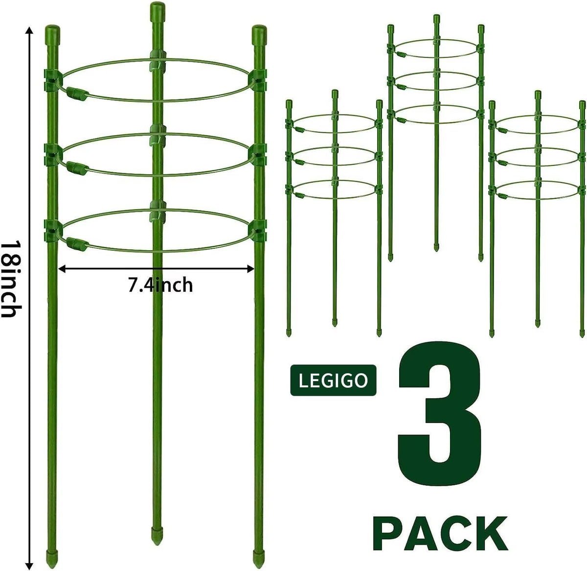 3 Packs Plant Support Cages Tomato Cage for Garden- 18 Inch Adjustable Garden Cucumber Trellis Plant Stakes, Trellis Support Rings for Climbing Plants, Pots, Indoor Plants with 10 Plant Clips