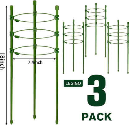 3 Packs Plant Support Cages Tomato Cage for Garden- 18 Inch Adjustable Garden Cucumber Trellis Plant Stakes, Trellis Support Rings for Climbing Plants, Pots, Indoor Plants with 10 Plant Clips