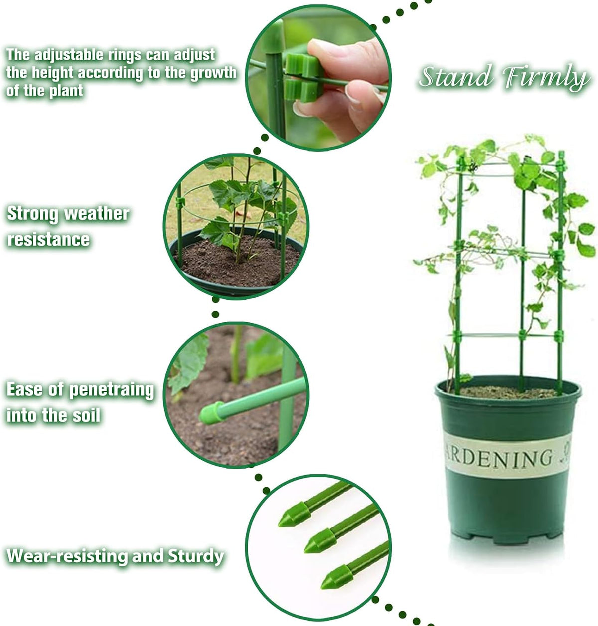 3 Packs Plant Support Cages Tomato Cage for Garden- 18 Inch Adjustable Garden Cucumber Trellis Plant Stakes, Trellis Support Rings for Climbing Plants, Pots, Indoor Plants with 10 Plant Clips