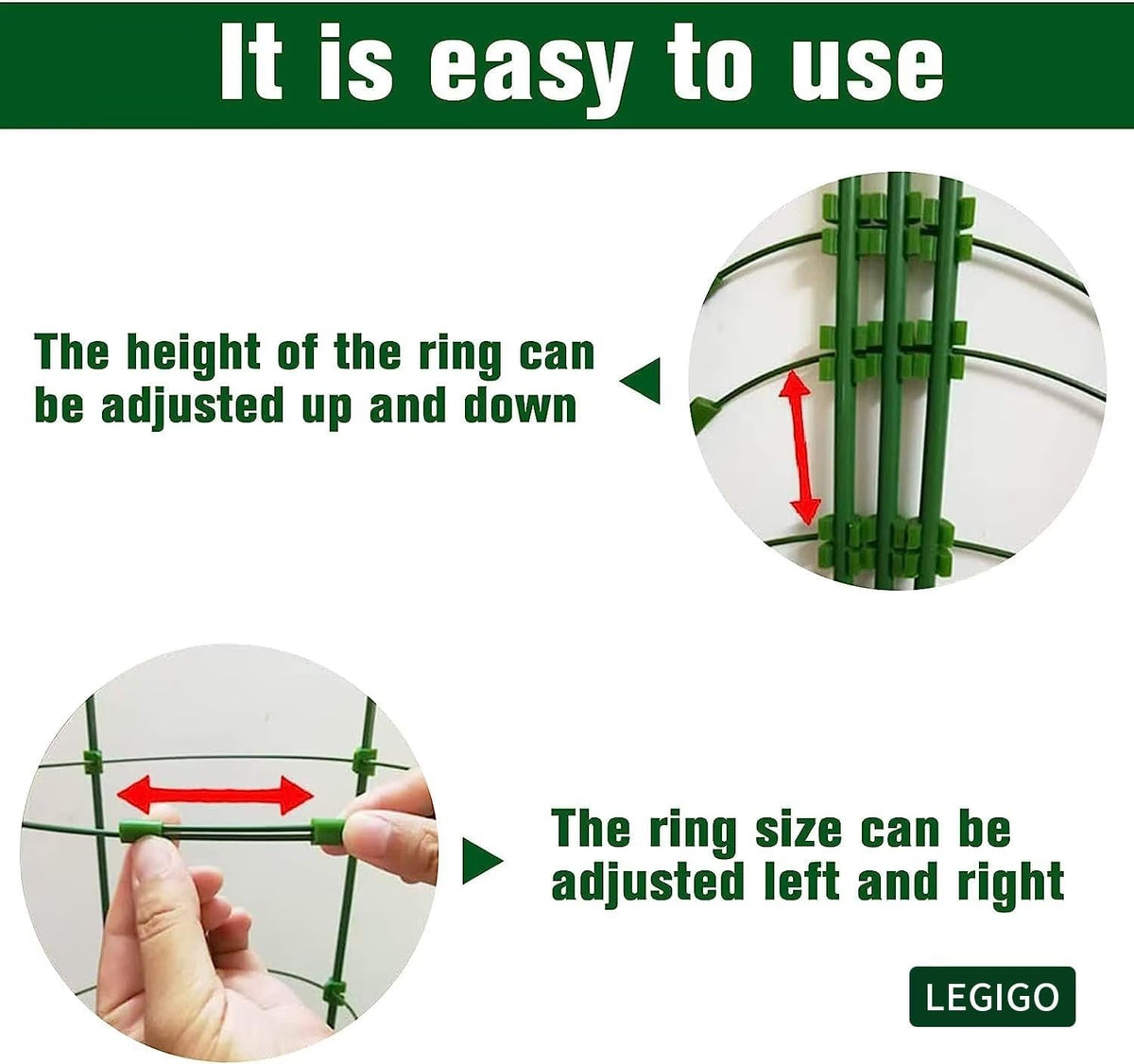 3 Packs Plant Support Cages Tomato Cage for Garden- 18 Inch Adjustable Garden Cucumber Trellis Plant Stakes, Trellis Support Rings for Climbing Plants, Pots, Indoor Plants with 10 Plant Clips
