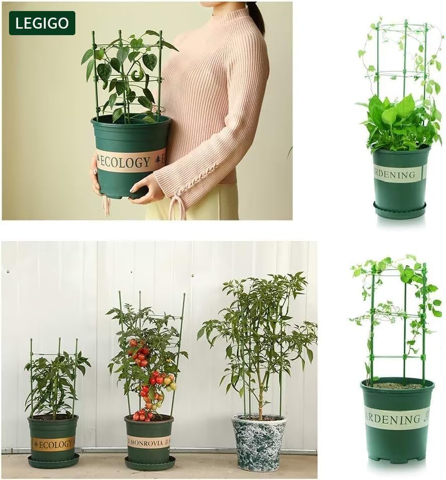 3 Packs Plant Support Cages Tomato Cage for Garden- 18 Inch Adjustable Garden Cucumber Trellis Plant Stakes, Trellis Support Rings for Climbing Plants, Pots, Indoor Plants with 10 Plant Clips