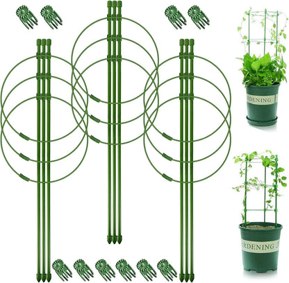 3 Packs Plant Support Cages Tomato Cage for Garden- 18 Inch Adjustable Garden Cucumber Trellis Plant Stakes, Trellis Support Rings for Climbing Plants, Pots, Indoor Plants with 10 Plant Clips