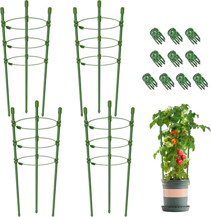 3 Packs Plant Support Cages Tomato Cage for Garden- 18 Inch Adjustable Garden Cucumber Trellis Plant Stakes, Trellis Support Rings for Climbing Plants, Pots, Indoor Plants with 10 Plant Clips