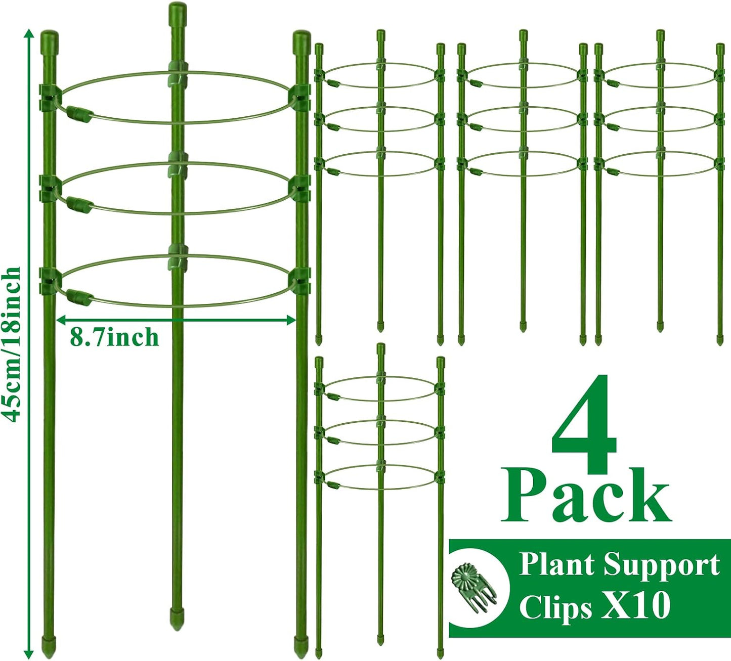 3 Packs Plant Support Cages Tomato Cage for Garden- 18 Inch Adjustable Garden Cucumber Trellis Plant Stakes, Trellis Support Rings for Climbing Plants, Pots, Indoor Plants with 10 Plant Clips