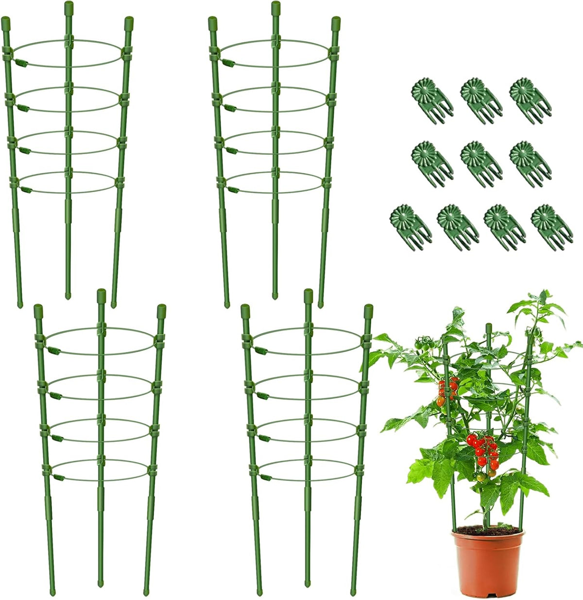 3 Packs Plant Support Cages Tomato Cage for Garden- 18 Inch Adjustable Garden Cucumber Trellis Plant Stakes, Trellis Support Rings for Climbing Plants, Pots, Indoor Plants with 10 Plant Clips