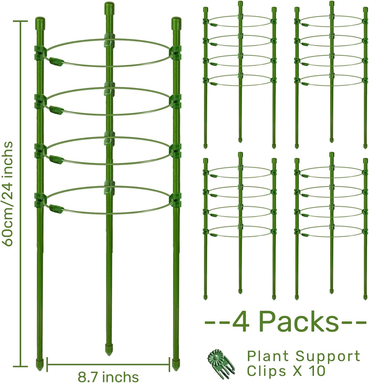 3 Packs Plant Support Cages Tomato Cage for Garden- 18 Inch Adjustable Garden Cucumber Trellis Plant Stakes, Trellis Support Rings for Climbing Plants, Pots, Indoor Plants with 10 Plant Clips