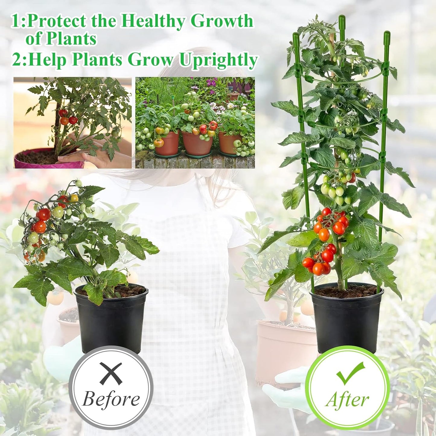 3 Packs Plant Support Cages Tomato Cage for Garden- 18 Inch Adjustable Garden Cucumber Trellis Plant Stakes, Trellis Support Rings for Climbing Plants, Pots, Indoor Plants with 10 Plant Clips