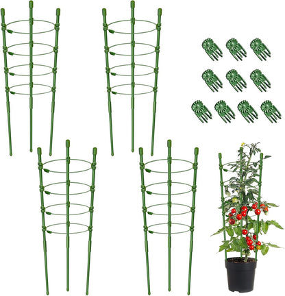 3 Packs Plant Support Cages Tomato Cage for Garden- 18 Inch Adjustable Garden Cucumber Trellis Plant Stakes, Trellis Support Rings for Climbing Plants, Pots, Indoor Plants with 10 Plant Clips