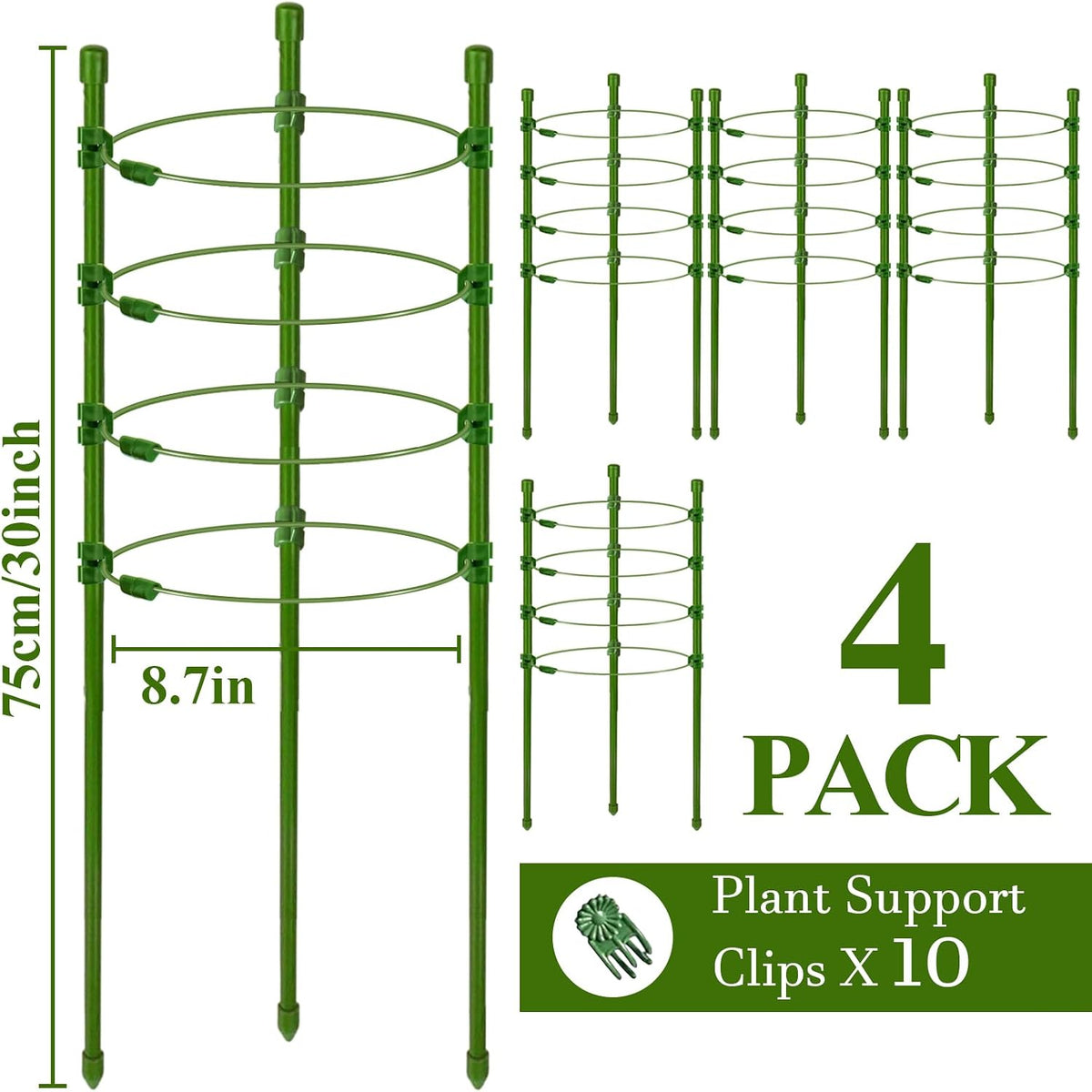 3 Packs Plant Support Cages Tomato Cage for Garden- 18 Inch Adjustable Garden Cucumber Trellis Plant Stakes, Trellis Support Rings for Climbing Plants, Pots, Indoor Plants with 10 Plant Clips