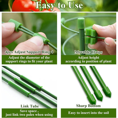 3 Packs Plant Support Cages Tomato Cage for Garden- 18 Inch Adjustable Garden Cucumber Trellis Plant Stakes, Trellis Support Rings for Climbing Plants, Pots, Indoor Plants with 10 Plant Clips