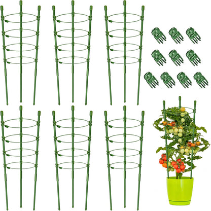 3 Packs Plant Support Cages Tomato Cage for Garden- 18 Inch Adjustable Garden Cucumber Trellis Plant Stakes, Trellis Support Rings for Climbing Plants, Pots, Indoor Plants with 10 Plant Clips