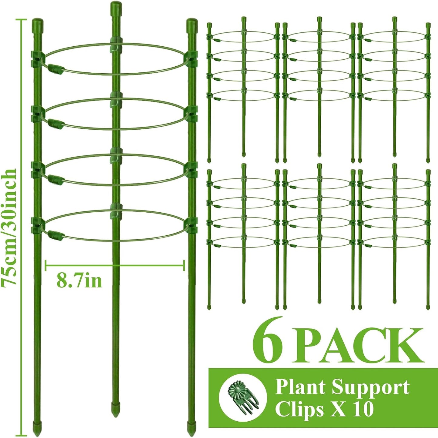 3 Packs Plant Support Cages Tomato Cage for Garden- 18 Inch Adjustable Garden Cucumber Trellis Plant Stakes, Trellis Support Rings for Climbing Plants, Pots, Indoor Plants with 10 Plant Clips
