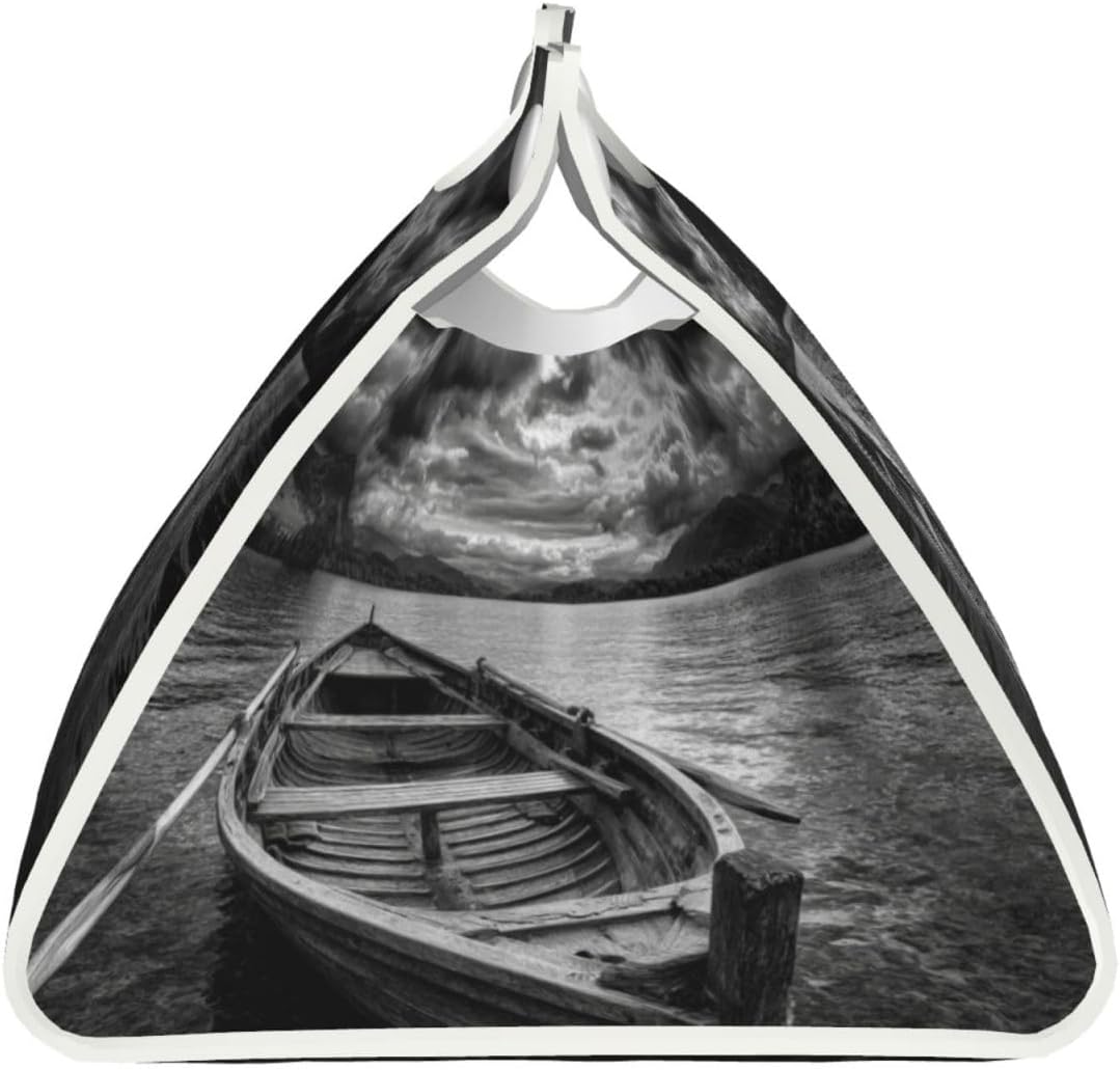 Wooden Row Boat Floating in The Water Tissue Box Cover Rectangle Pu Leather Tissue Box Holder for Car Bathroom Bedroom Desk Tabletop Decor