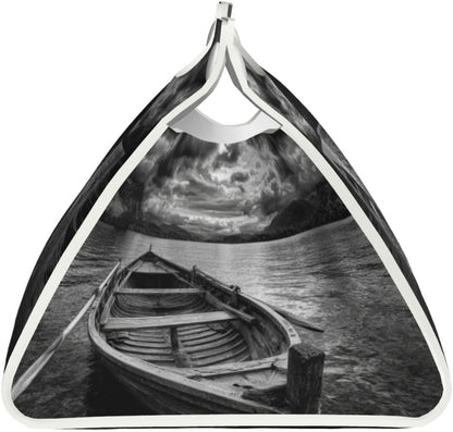 Wooden Row Boat Floating in The Water Tissue Box Cover Rectangle Pu Leather Tissue Box Holder for Car Bathroom Bedroom Desk Tabletop Decor