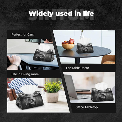 Wooden Row Boat Floating in The Water Tissue Box Cover Rectangle Pu Leather Tissue Box Holder for Car Bathroom Bedroom Desk Tabletop Decor