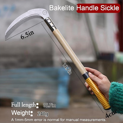 Steel Weeding Sickle,Manganese Steel Blade/Solid Wood Handle Hand held Sickle Tool - Multipurpose Gardening Weeding Grass Sickle and Farming Portable Safety Sickle