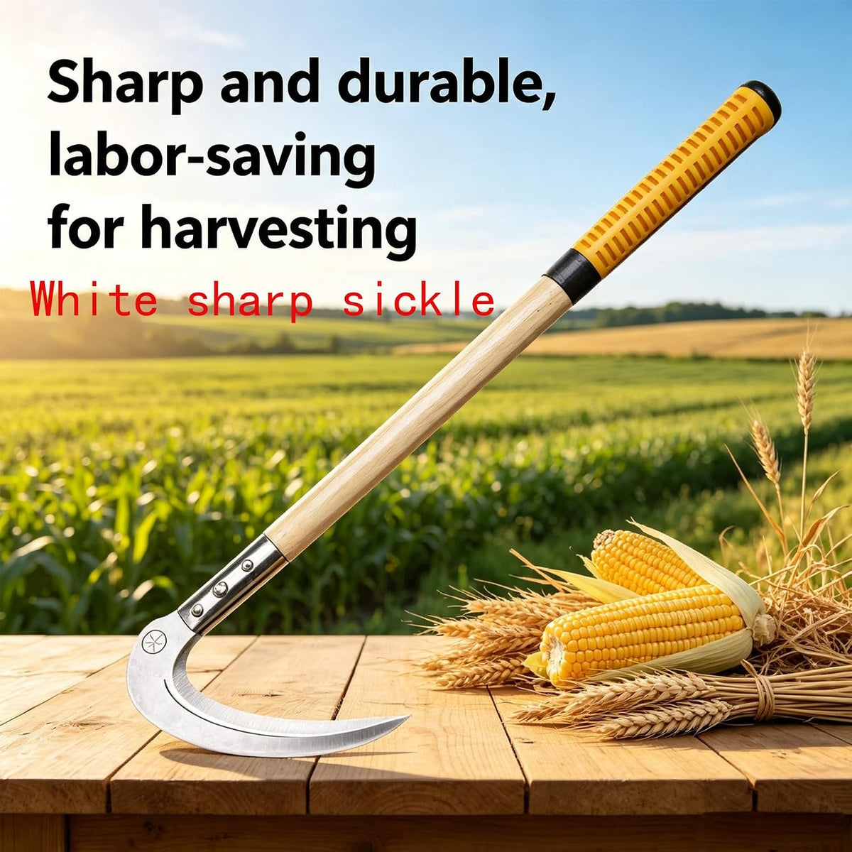 Steel Weeding Sickle,Manganese Steel Blade/Solid Wood Handle Hand held Sickle Tool - Multipurpose Gardening Weeding Grass Sickle and Farming Portable Safety Sickle