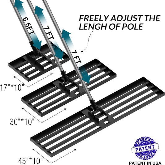Lawn Leveling Rake, Reinforced Leveler with 6.5FT Steel Handle