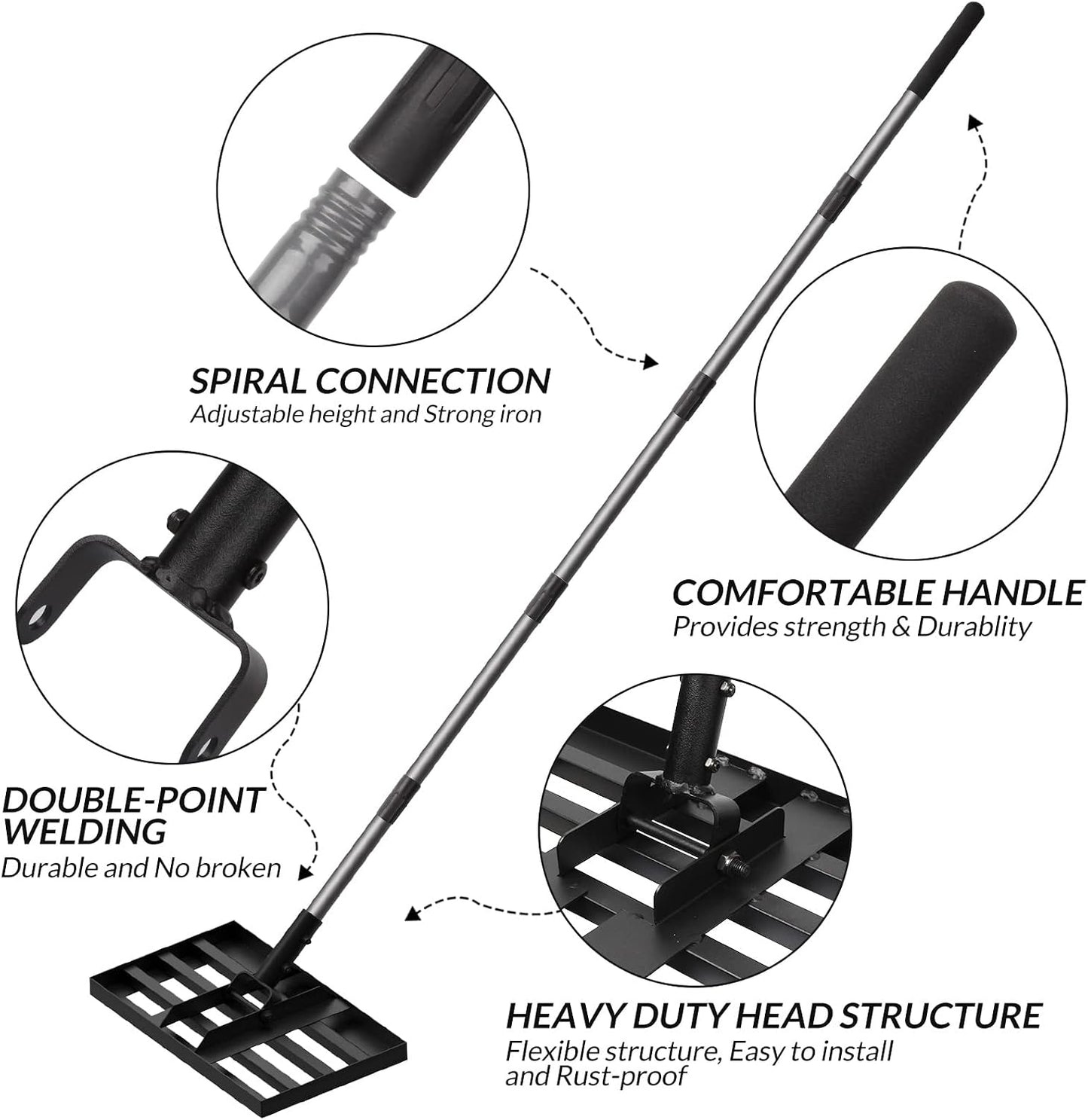 Lawn Leveling Rake, Reinforced Leveler with 6.5FT Steel Handle