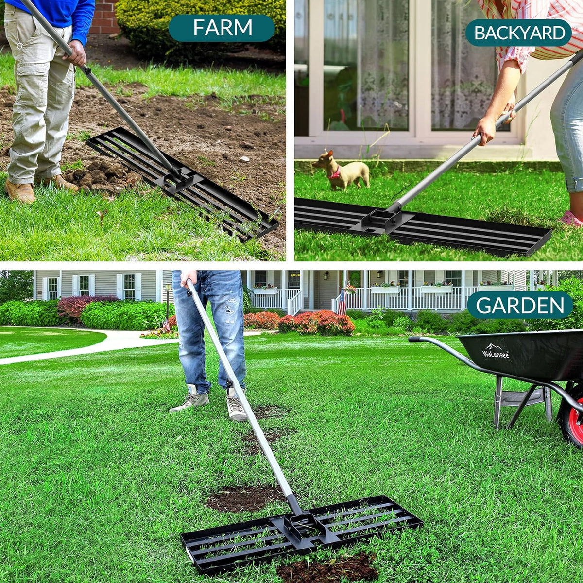 Lawn Leveling Rake, Reinforced Leveler with 6.5FT Steel Handle