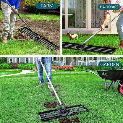 Lawn Leveling Rake, Reinforced Leveler with 6.5FT Steel Handle