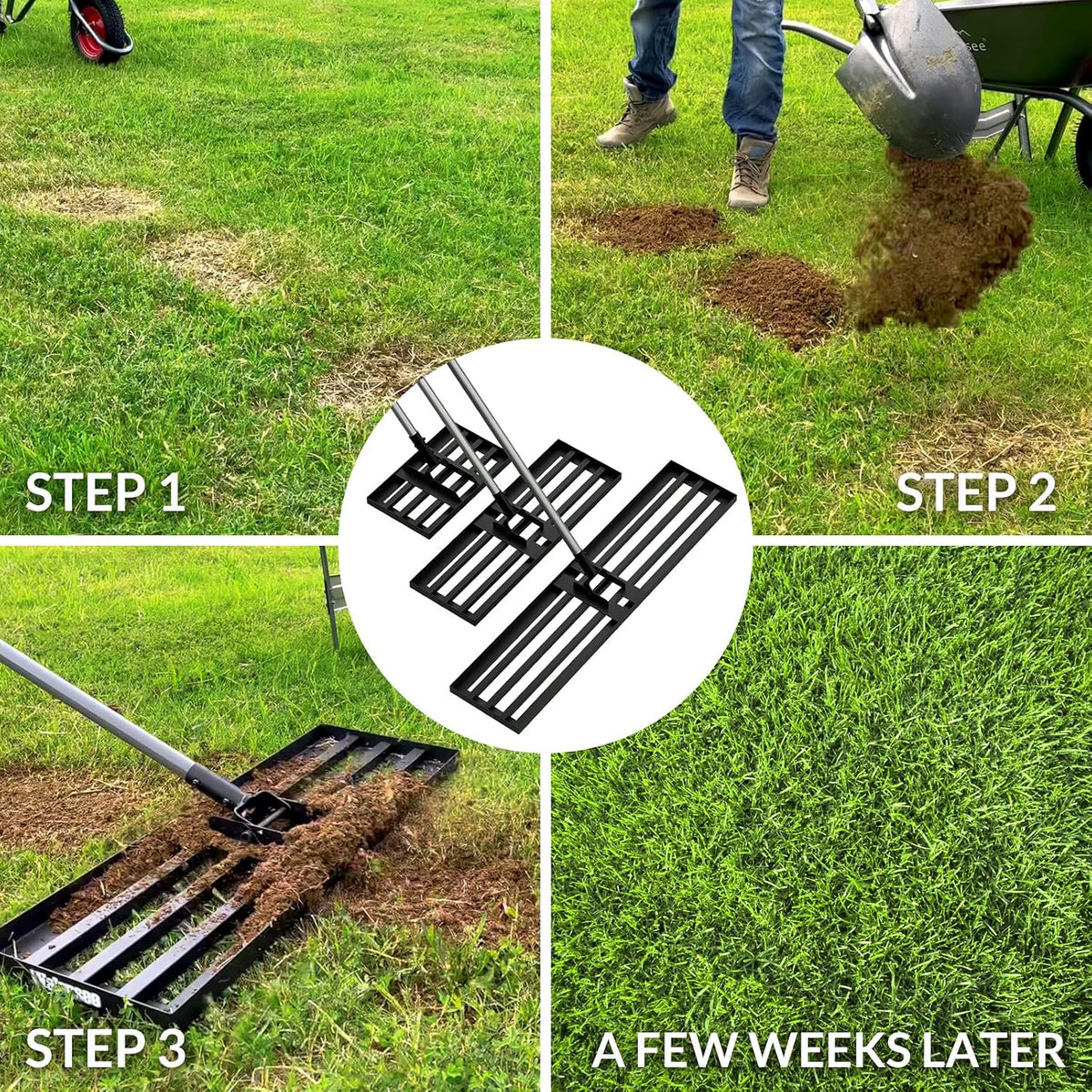 Lawn Leveling Rake, Reinforced Leveler with 6.5FT Steel Handle