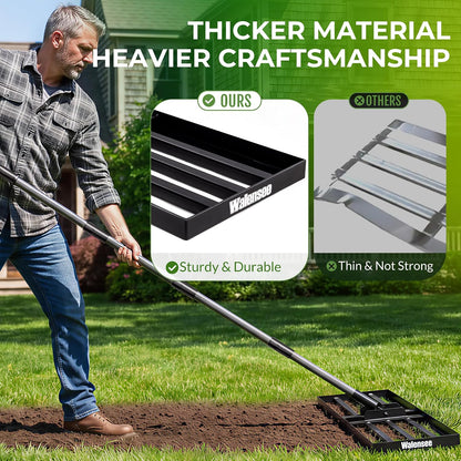 Lawn Leveling Rake, Reinforced Leveler with 6.5FT Steel Handle