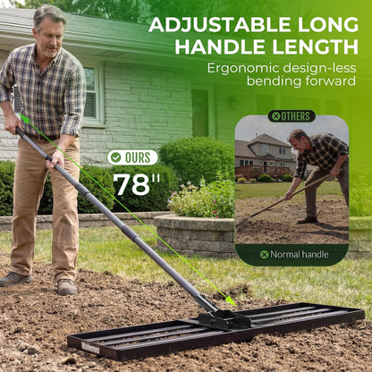 Lawn Leveling Rake, Reinforced Leveler with 6.5FT Steel Handle