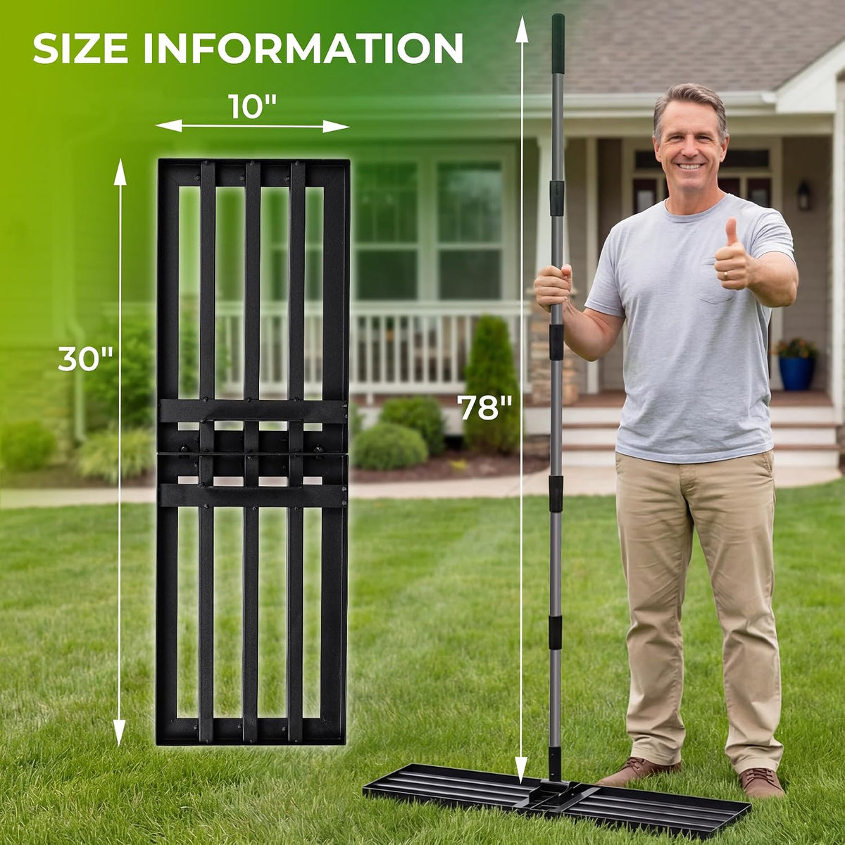 Lawn Leveling Rake, Reinforced Leveler with 6.5FT Steel Handle