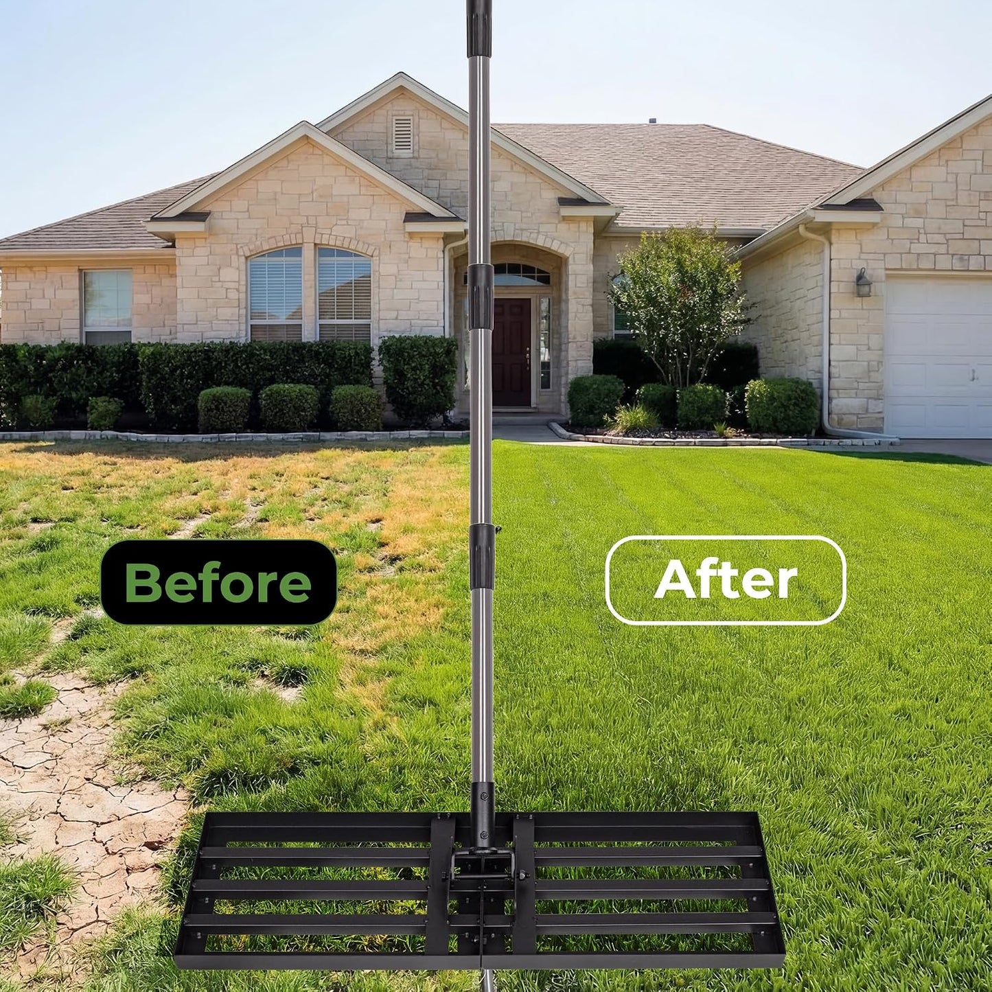 Lawn Leveling Rake, Reinforced Leveler with 6.5FT Steel Handle