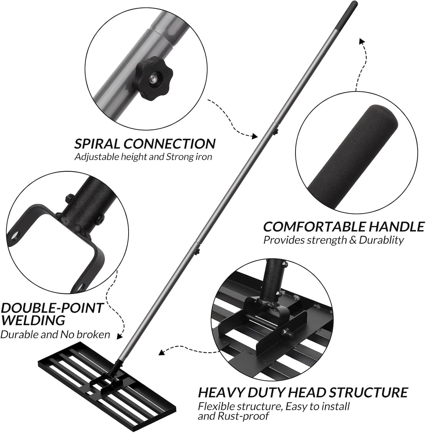 Lawn Leveling Rake, Reinforced Leveler with 6.5FT Steel Handle