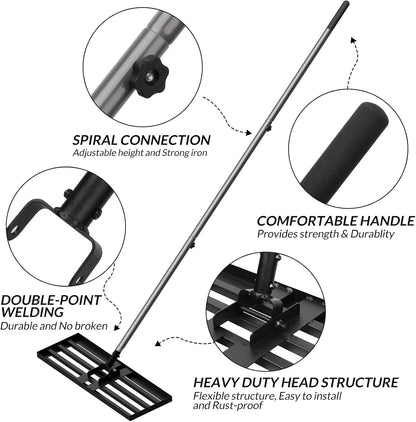 Lawn Leveling Rake, Reinforced Leveler with 6.5FT Steel Handle
