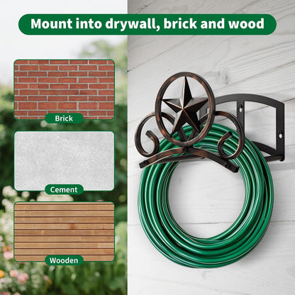 Garden Hose Holder Wall Mounted Decorative, Heavy Duty Metal Hose Hanger for Outside, Sturdy Water Hose Rack Holds 125-Feet of 5/8-Inch Hose, Water Hose Hooks
