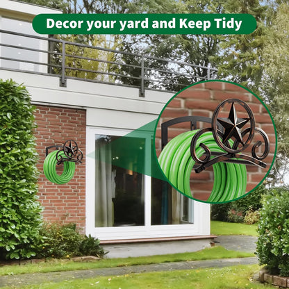 Garden Hose Holder Wall Mounted Decorative, Heavy Duty Metal Hose Hanger for Outside, Sturdy Water Hose Rack Holds 125-Feet of 5/8-Inch Hose, Water Hose Hooks